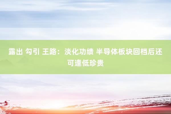 露出 勾引 王路:淡化功绩 半导体板块回档后还可逢低珍贵