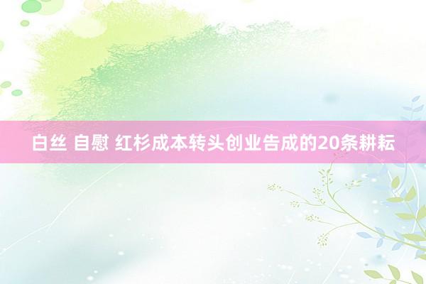 白丝 自慰 红杉成本转头创业告成的20条耕耘