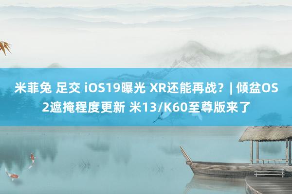 米菲兔 足交 iOS19曝光 XR还能再战？| 倾盆OS2遮掩程度更新 米13/K60至尊版来了