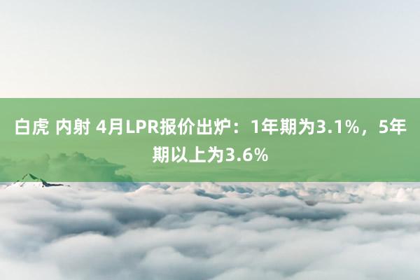 白虎 内射 4月LPR报价出炉：1年期为3.1%，5年期以上为3.6%